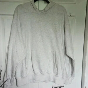 Women's Oversight Plus Size White and  Grey Heathered Hoodie - Size 1x